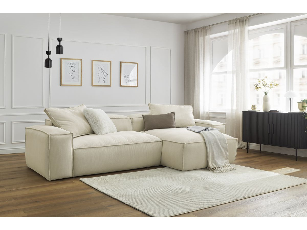 Bobochic Boheme Ecksofa, 3 Kissen Cordsamt Beige