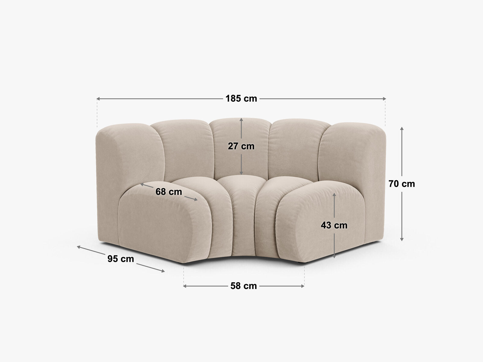 Micadoni rundes Eckmodul Lupine Samt Venus Helles Beige