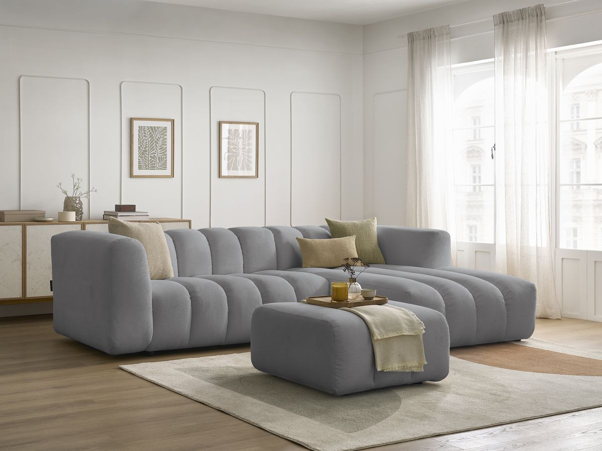 Bobochic Talia Ecksofa mit Pouf Melange-Stoff Hellgrau Ecke rechts
