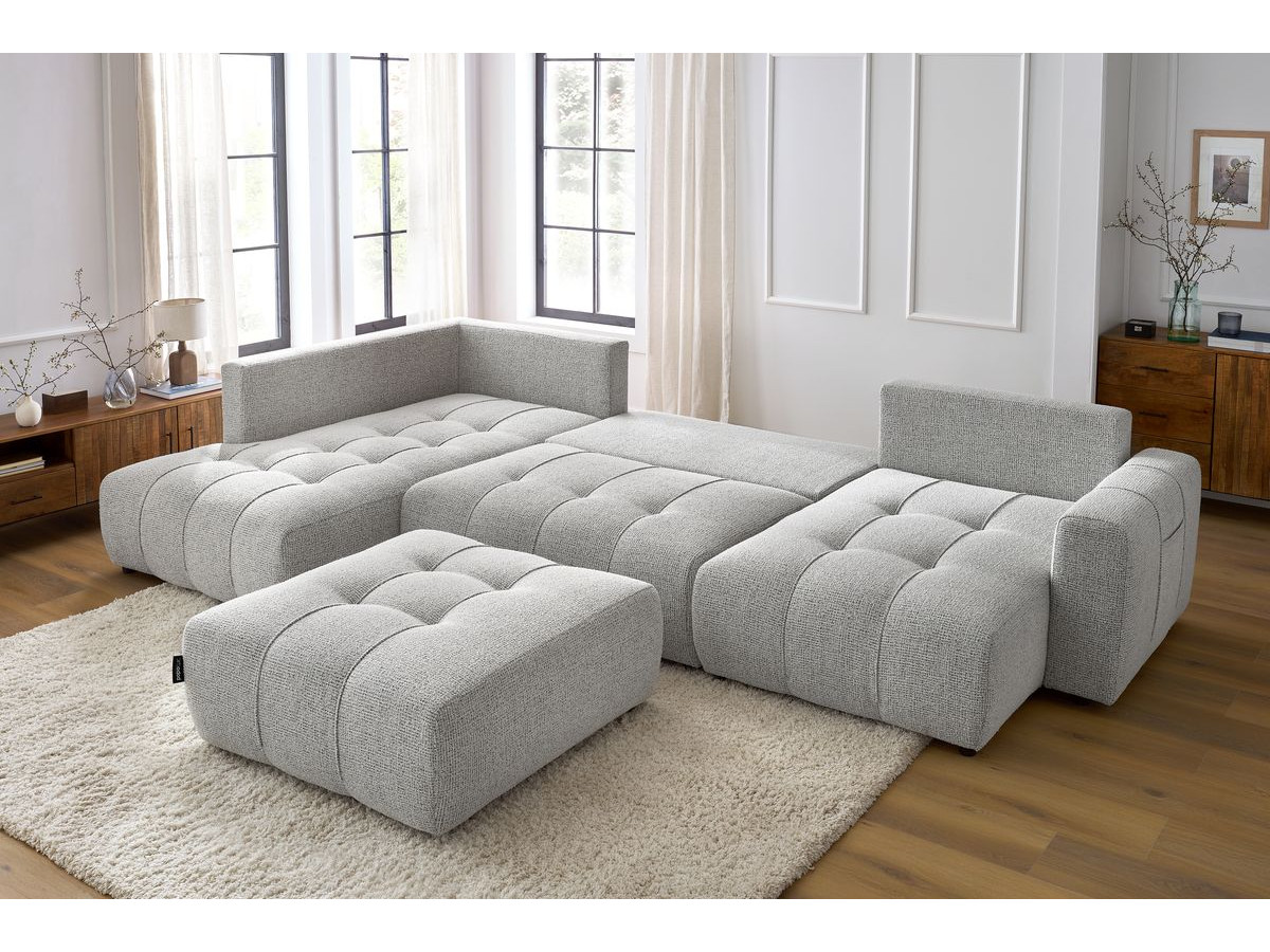 Bobochic Arsene Wohnlandschaft mit Pouf Melange-Stoff Hellgrau Ecke rechts