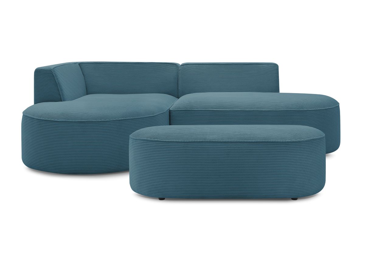 Bobochic Rousseau Ecksofa mit Pouf Cordsamt Dunkelblau Ecke links
