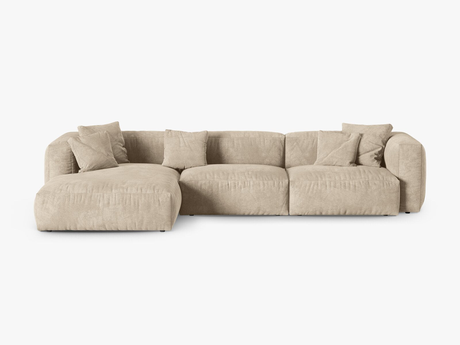 Micadoni Ecksofa Martina 3-Sitzer 90cm Sitztiefe Links Samt Vogue Helles Beige