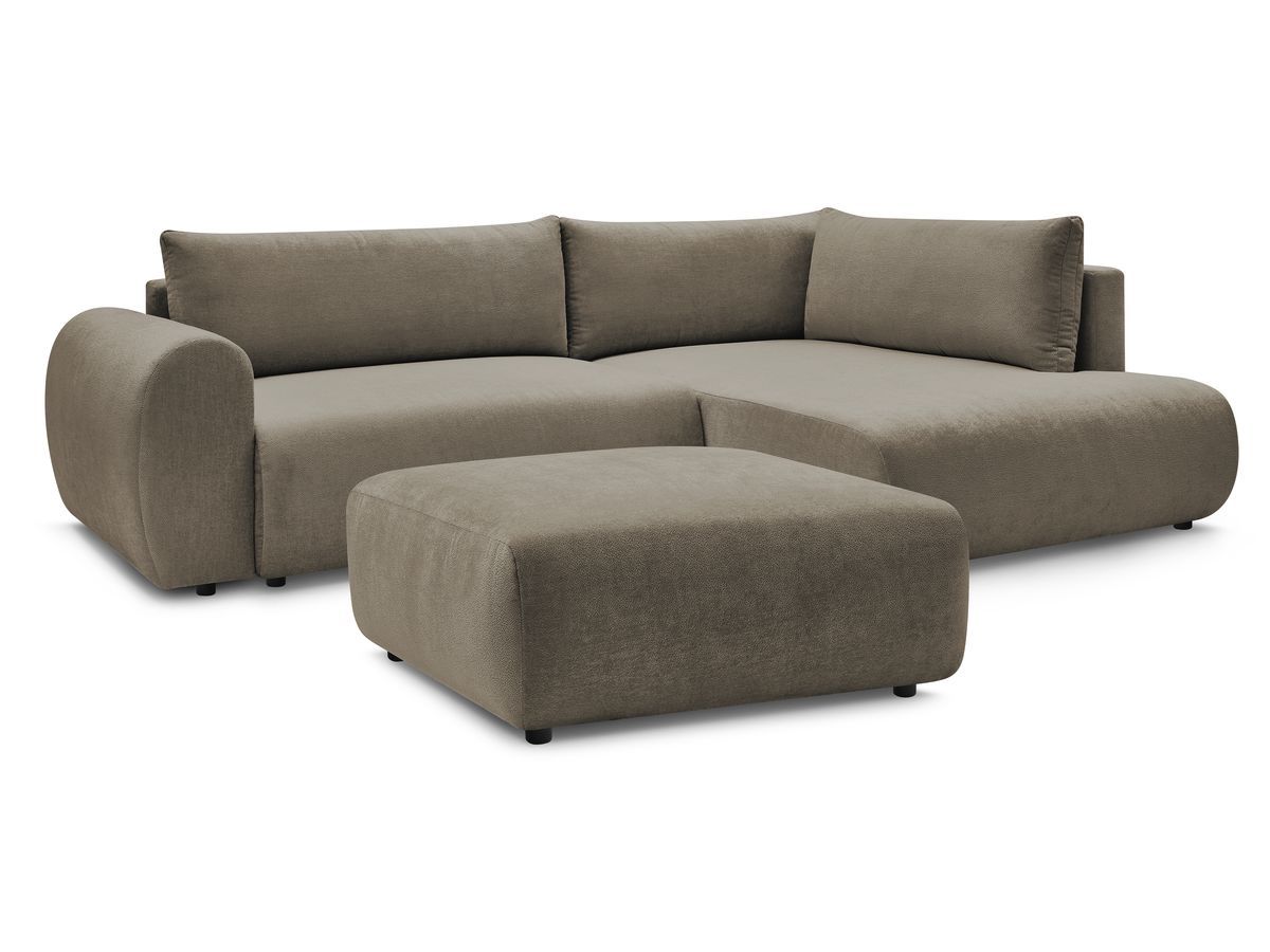 Bobochic Lucien Ecksofa mit Schlaffunktion und Bettkasten und Pouf 296 × 198 cm Stoff Taupe Ecke rechts