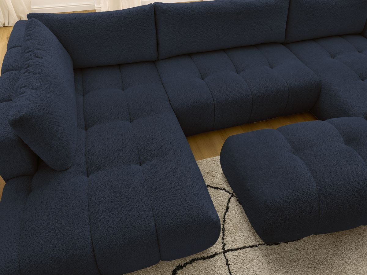 Bobochic Fuji Wohnlandschaft mit Pouf Bouclé-Stoff Dunkelblau Ecke rechts