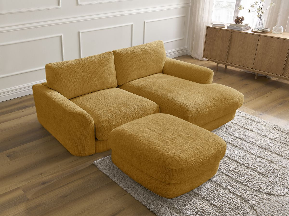 Bobochic Leonore Ecksofa mit Pouf Strukturstoff Gelb Ecke rechts