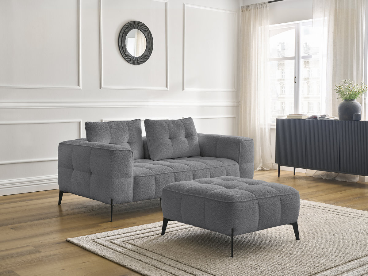 Bobochic Anis Sofa 2-Sitzer mit Pouf Bouclé-Stoff Dunkelgrau