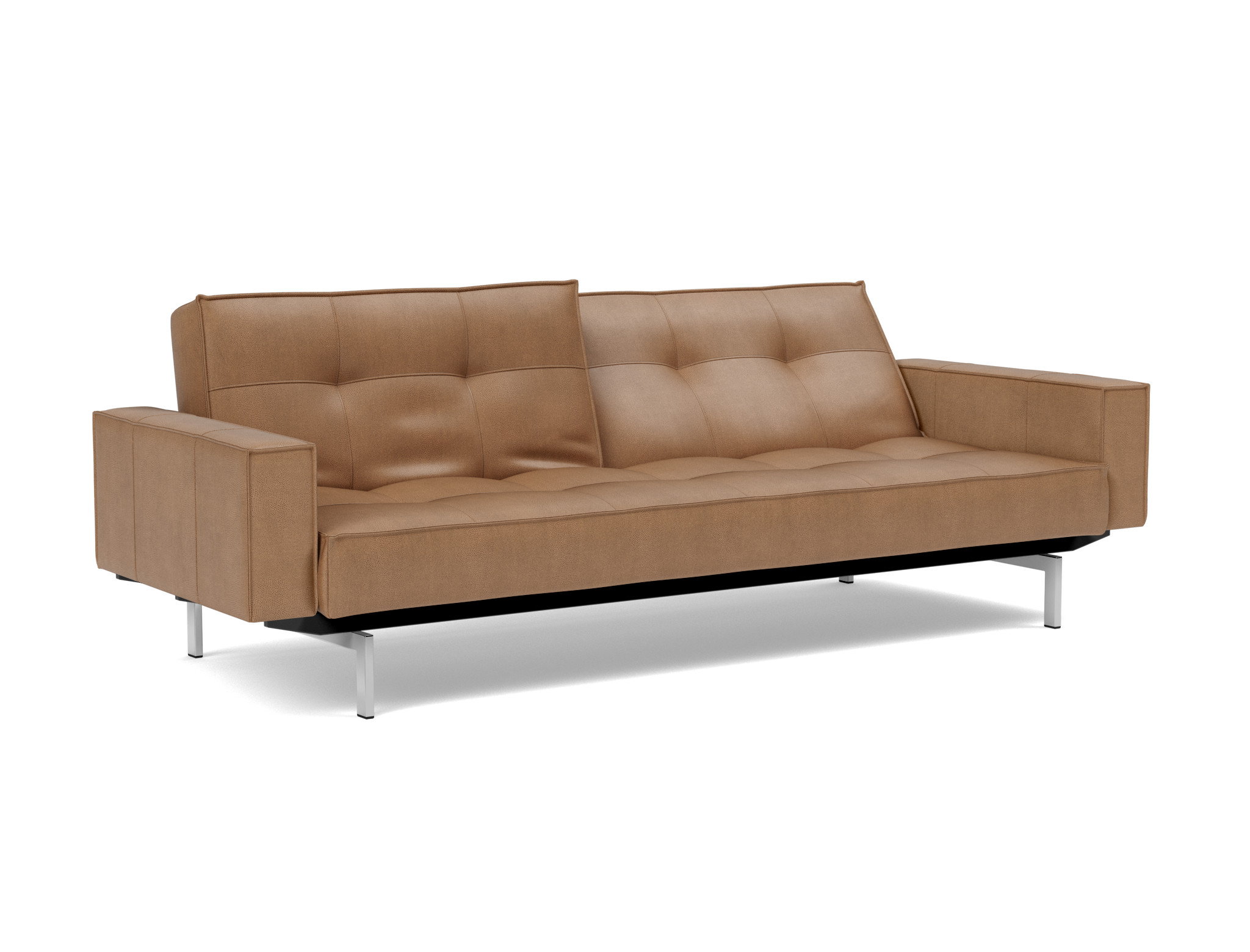 Schlafsofa Splitback mit Armlehnen Lederoptik Faunal 551-Brown Beine Chrom