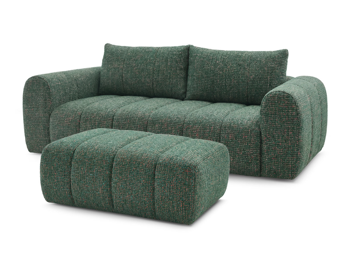 Bobochic Nesty Sofa 3-Sitzer mit Pouf Melange-Stoff Dunkelgrün