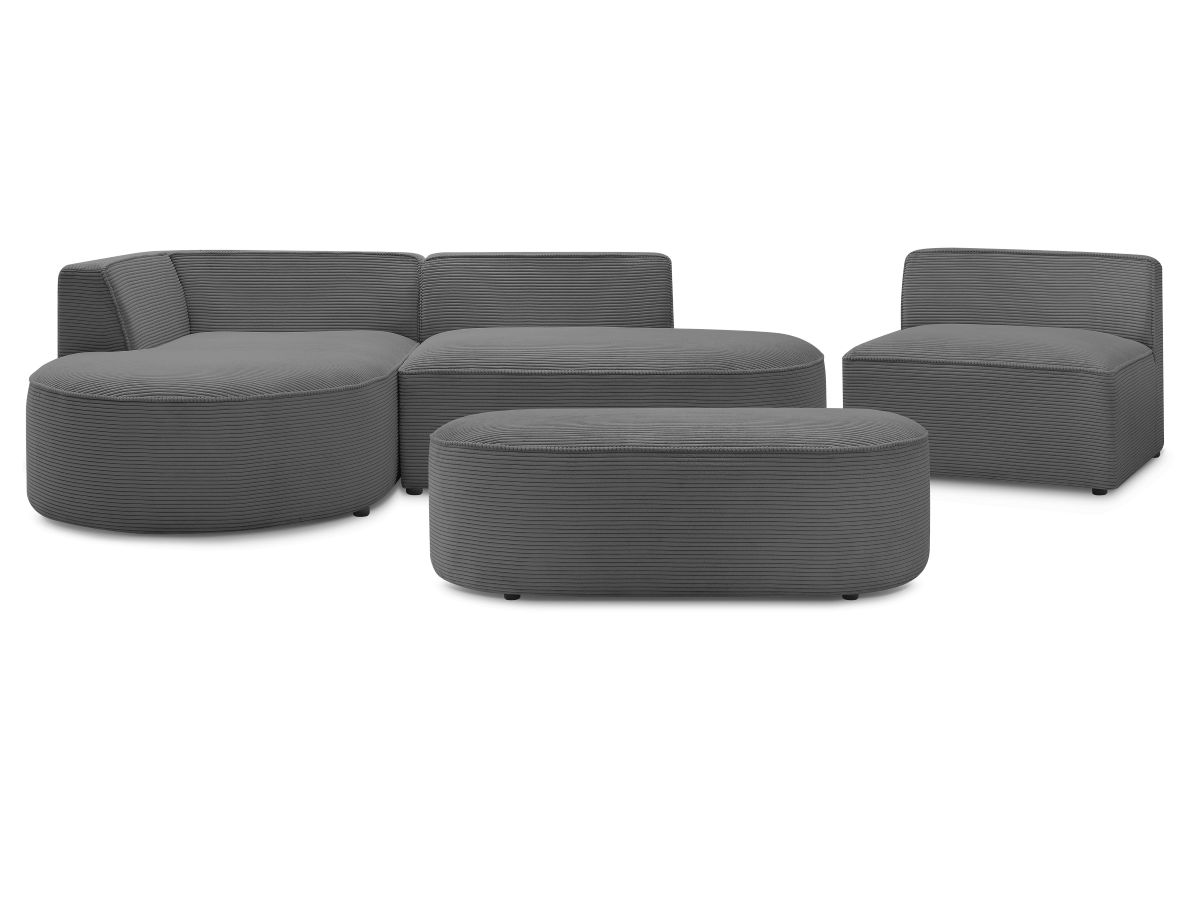 Bobochic Rousseau Ecksofa mit Sofamodul und Pouf Cordsamt Dunkelgrau Ecke links