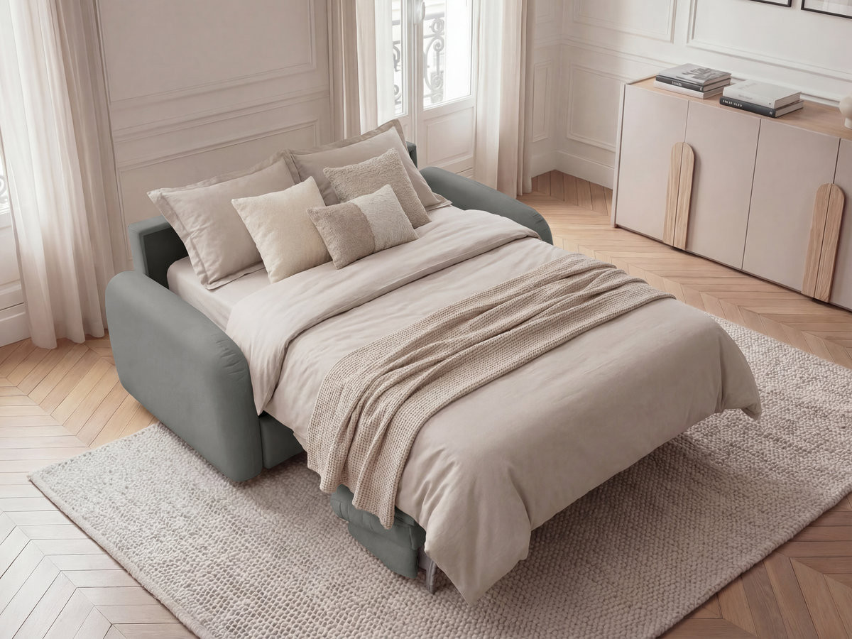 Bobochic Kenan Schlafsofa 3-Sitzer Stoff Dunkelgrau, Liegefläche 140 × 196 cm