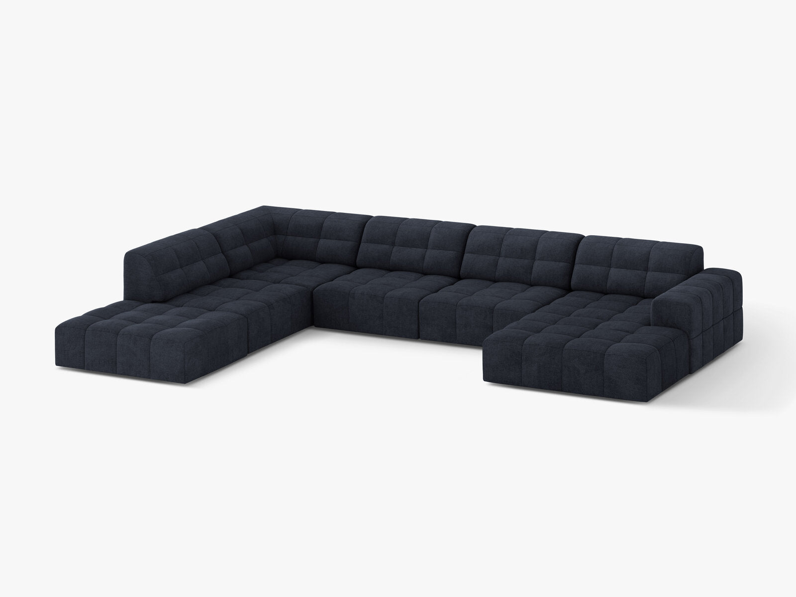 Micadoni Panorama Ecksofa Jennifer 7-Sitzer Links Chenille Eden Marineblau