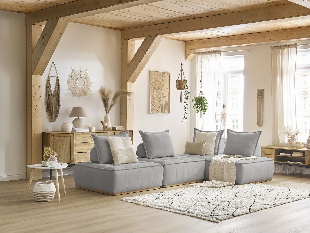 Bobochic Elisa Ecksofa Strukturstoff Hellgrau
