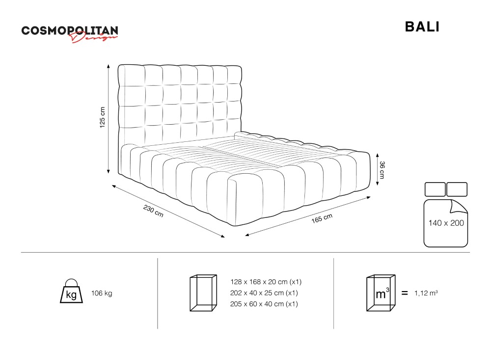 Cosmopolitan Design Stauraumbett mit Kopfteil Bali 140x200 Samt Bluvel Königsblau