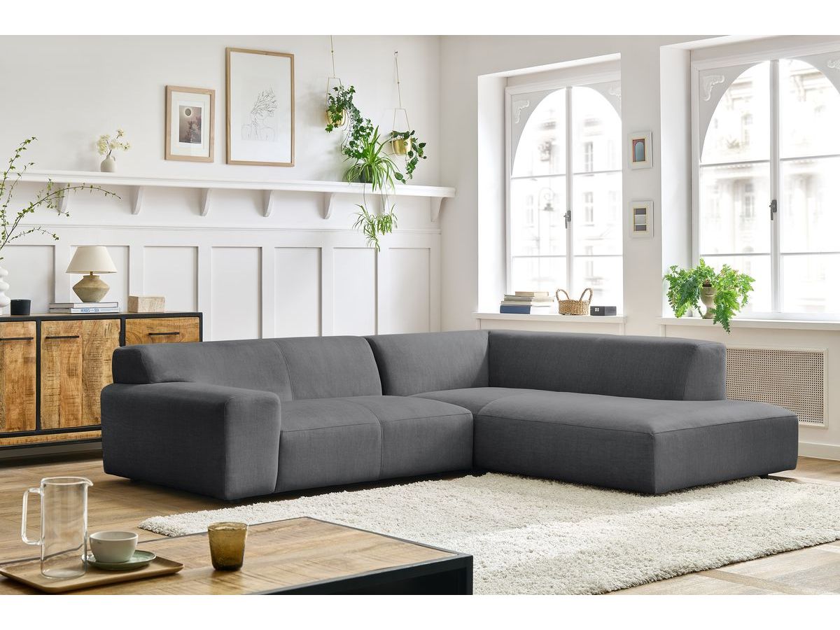 Bobochic Lavena Ecksofa 272 × 220 cm Samt Dunkelgrau Ecke rechts