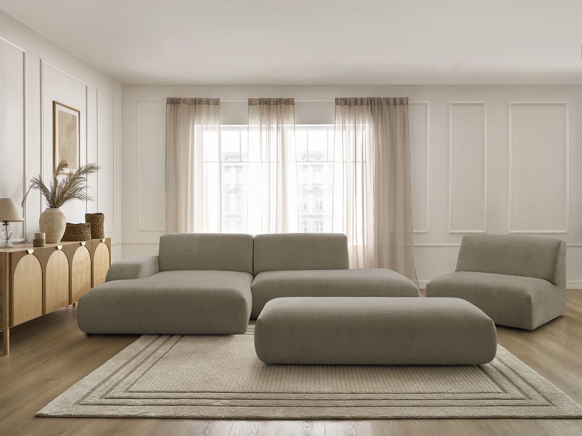 Bobochic Sirius Ecksofa mit Pouf 405 × 170 cm Strukturstoff Taupe Ecke links