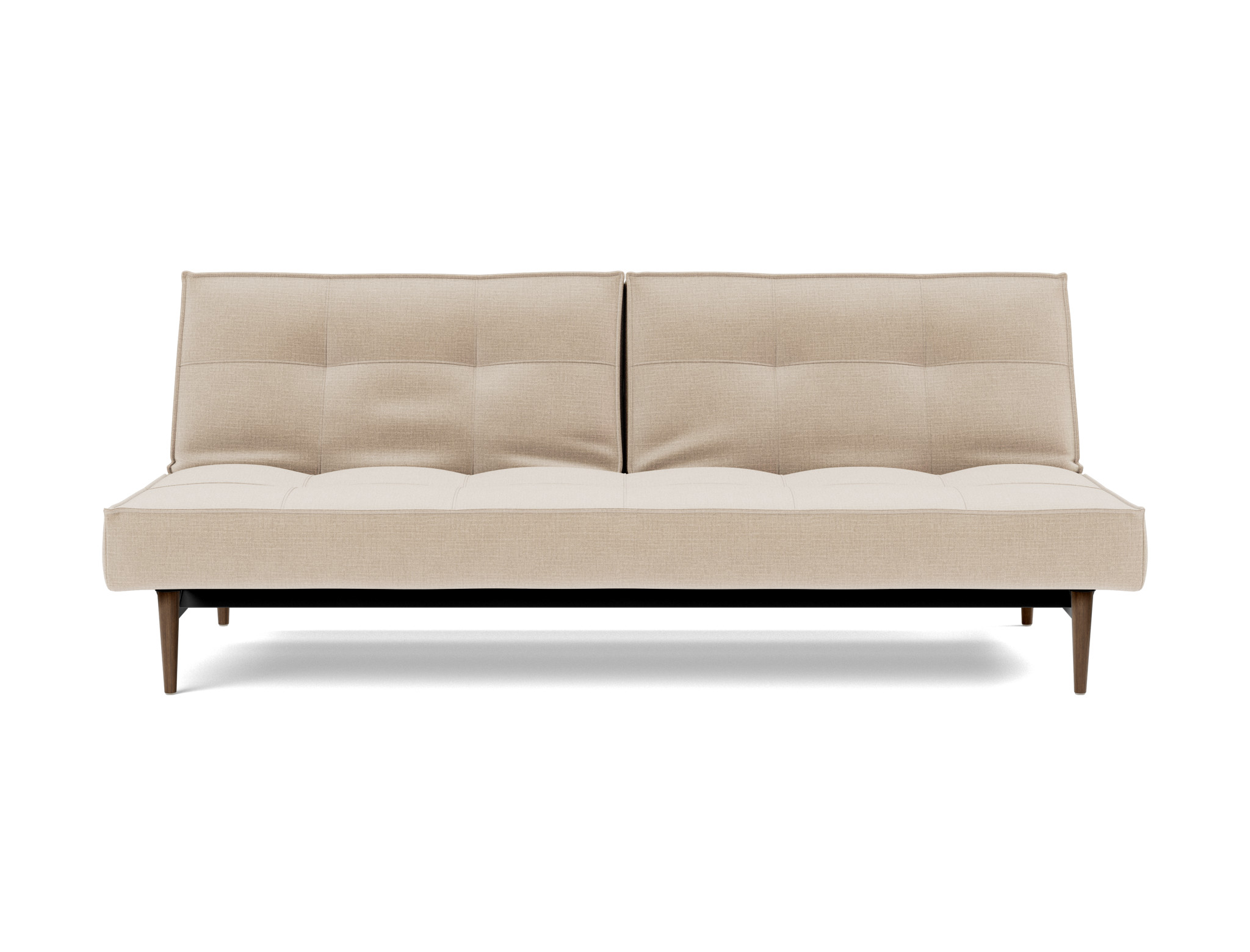 Schlafsofa Splitback Chenille Esina 410-Almond-Beige Beine Styletto Eiche dunkel