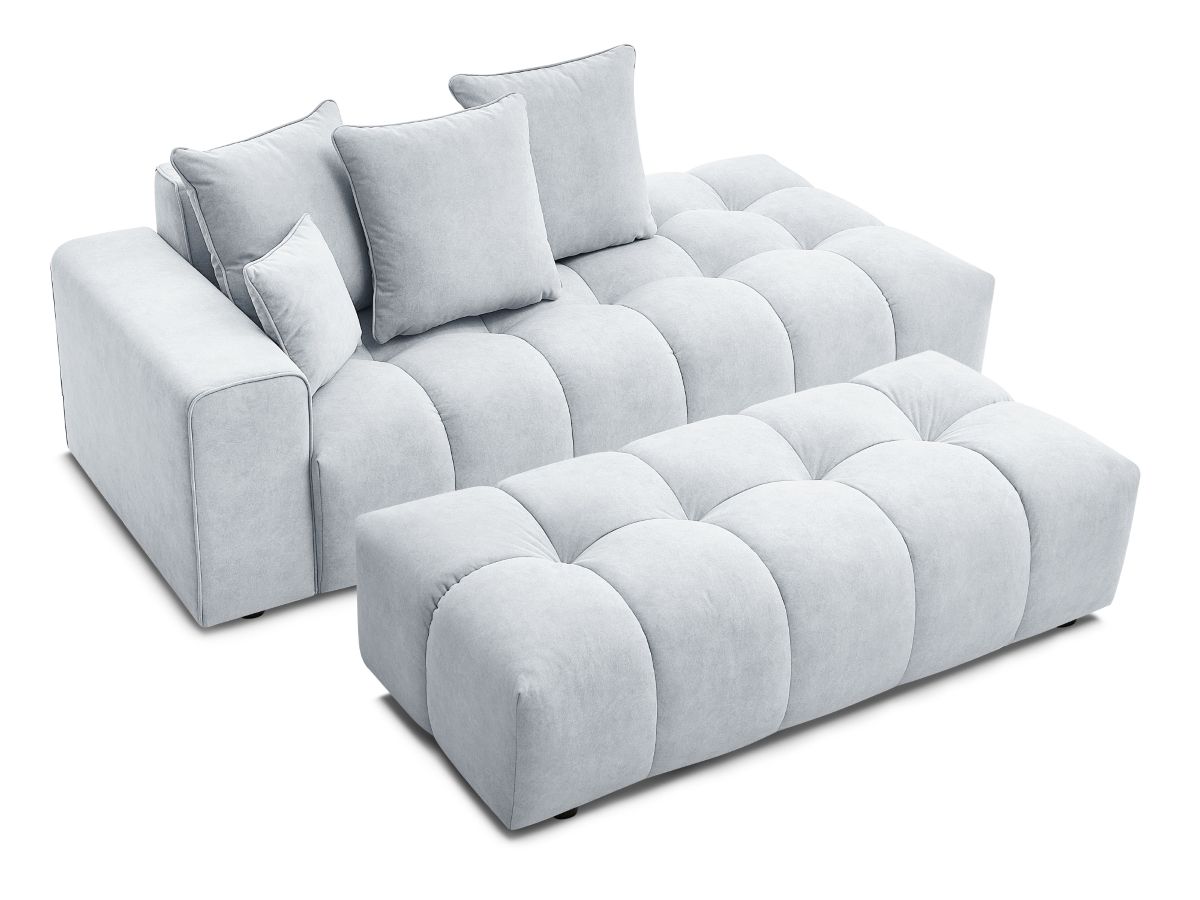 Bobochic Mont-blanc Sofa 5-Sitzer mit Pouf Samt Hellgrau Armlehne links