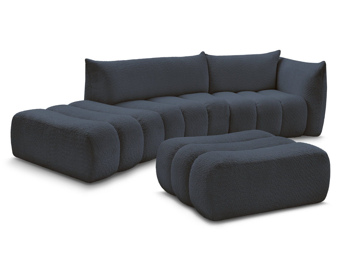 Bobochic Azra Ecksofa mit Pouf 325 × 112 cm Bouclé-Stoff Dunkelblau Ecke rechts