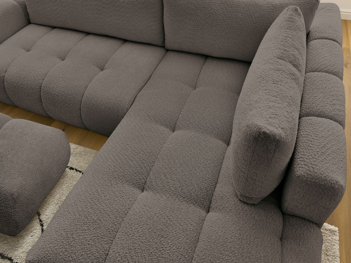 Bobochic Fuji Ecksofa mit Schlaffunktion und Bettkasten und Pouf 282 × 204 cm Bouclé-Stoff Braun Ecke rechts