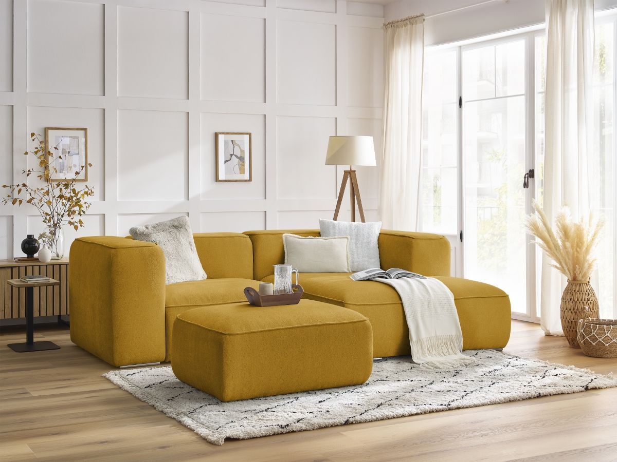 Bobochic Zephyr Ecksofa mit Pouf 260 × 165 cm Strukturstoff Gelb Ecke rechts
