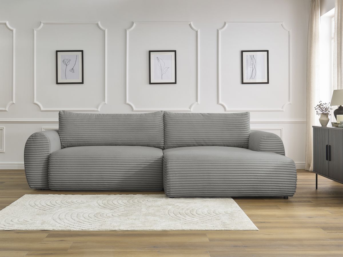 Bobochic Lucien Ecksofa mit Schlaffunktion und Bettkasten 314 × 167 cm Breitcord weich Dunkelgrau Ecke rechts