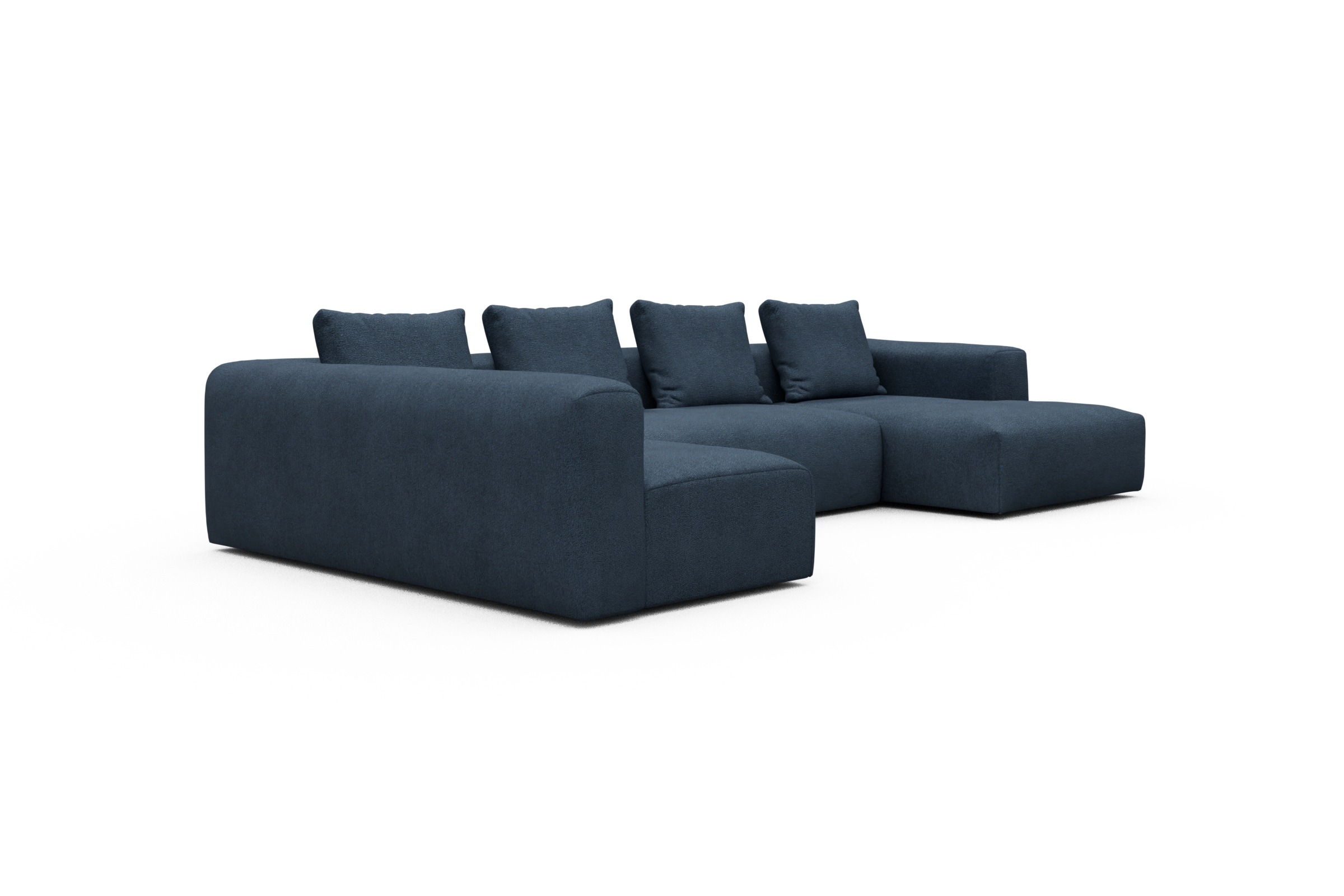Wohnlandschaft Fred Chaiselongue rechts mit 2-Sitzer und lange Armlehne links Boucle-Blue