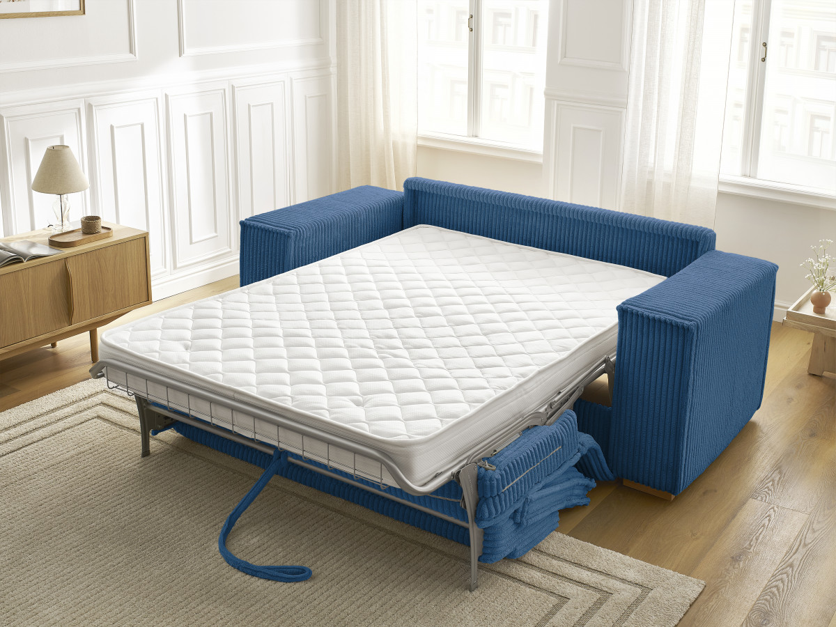 Bobochic Chelsea Schlafsofa 3-Sitzer Cordsamt Dunkelblau, Liegefläche 140 × 200 cm