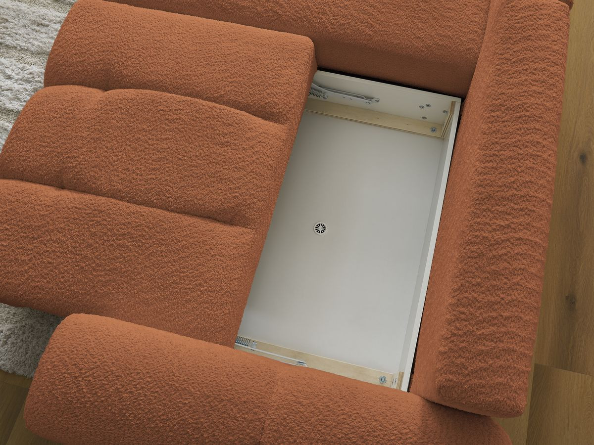 Bobochic Roxelane Ecksofa mit Schlaffunktion und Bettkasten und Pouf 258 × 150 cm Bouclé-Stoff Orange Ecke links