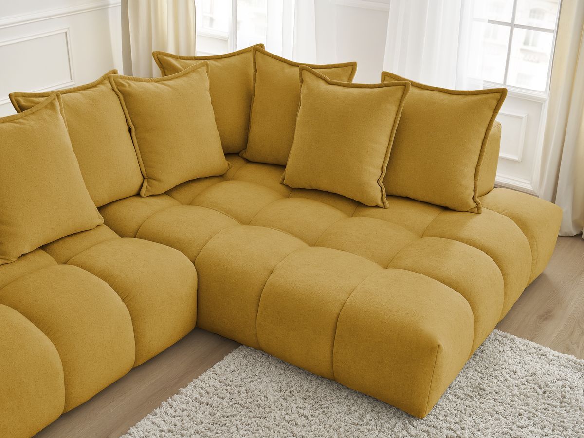 Bobochic Everest Ecksofa, 10 Kissen Strukturstoff Gelb Ecke rechts
