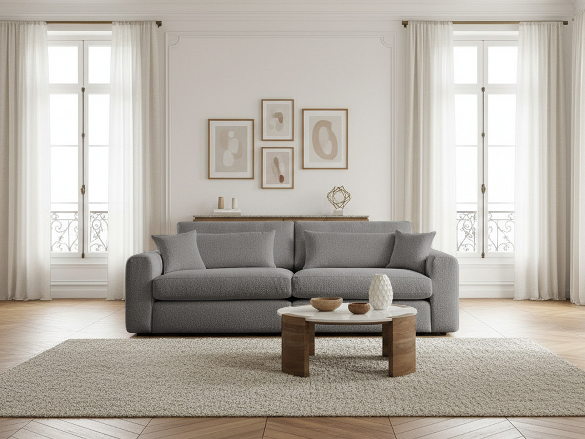 Bobochic Belmont Sofa 2-Sitzer Bouclé-Stoff Hellgrau