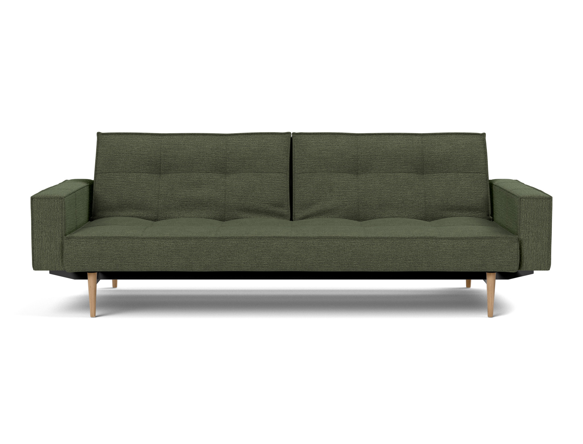Schlafsofa Splitback mit Armlehnen Strukturierter Stoff Taura 353-Forest Beine Styletto Eiche hell