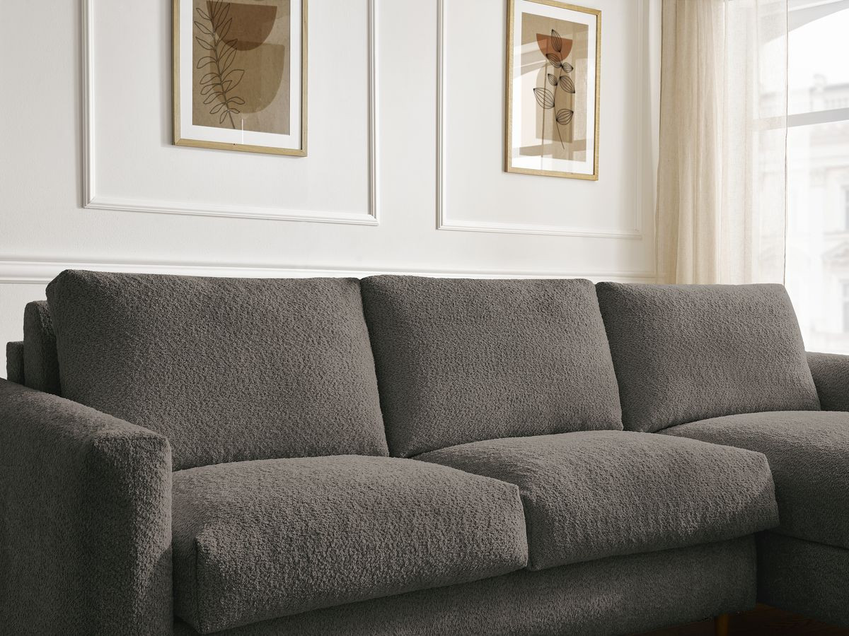Bobochic Cocoone Ecksofa mit Schlaffunktion und Bettkasten Bouclé-Stoff Braun, Liegefläche 140 × 200 cm
