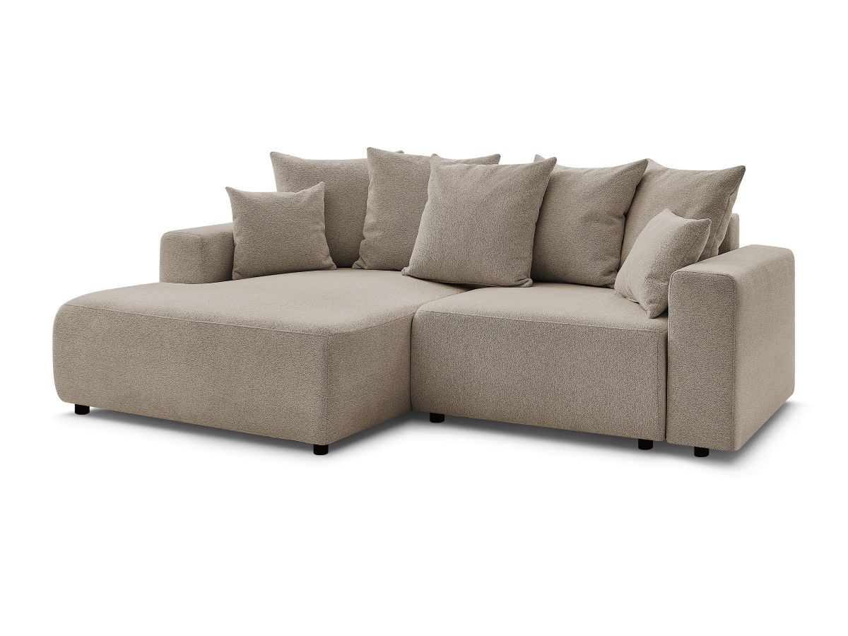 Bobochic Atilla Ecksofa mit Schlaffunktion und Bettkasten Melange-Stoff Taupe Ecke links
