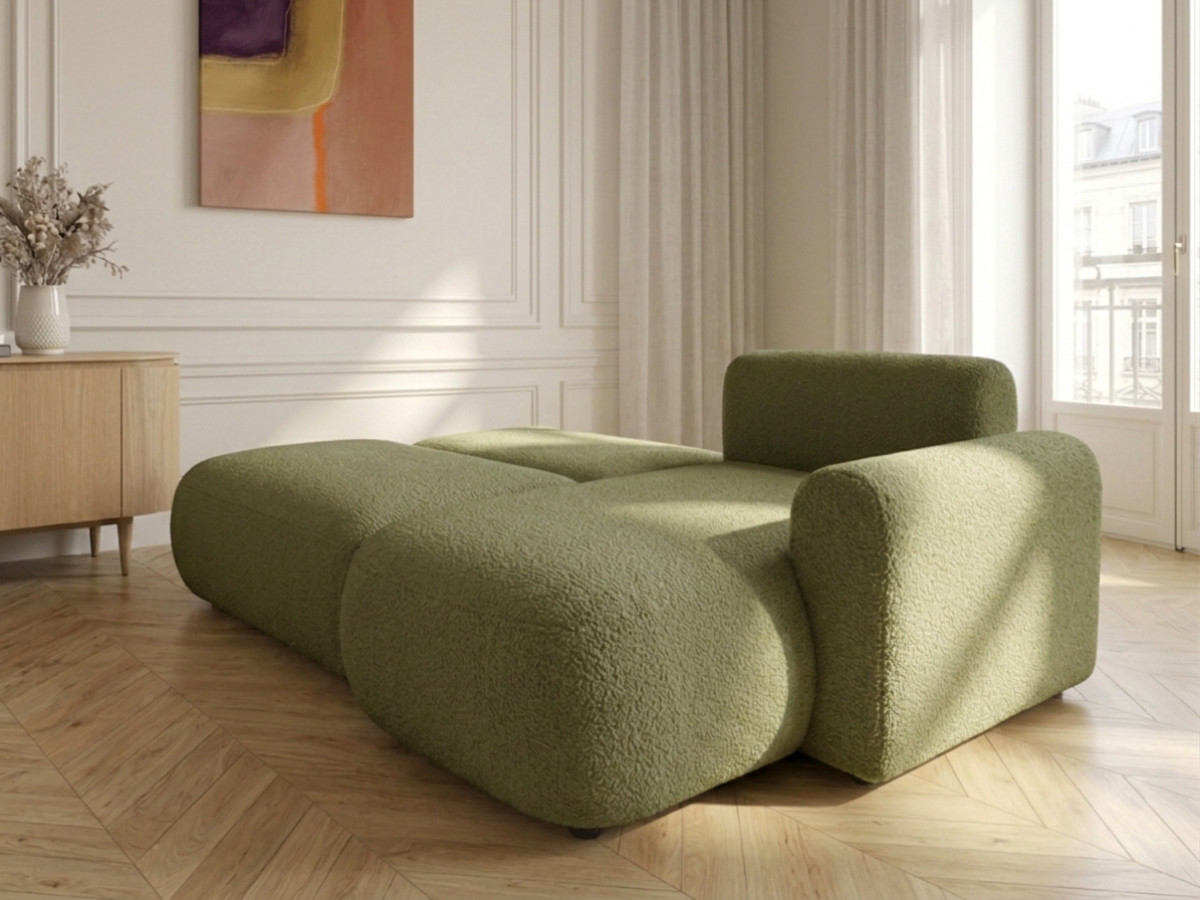 Bobochic Tango Ecksofa mit Schlaffunktion und Bettkasten Bouclé-Stoff Grün Ecke rechts