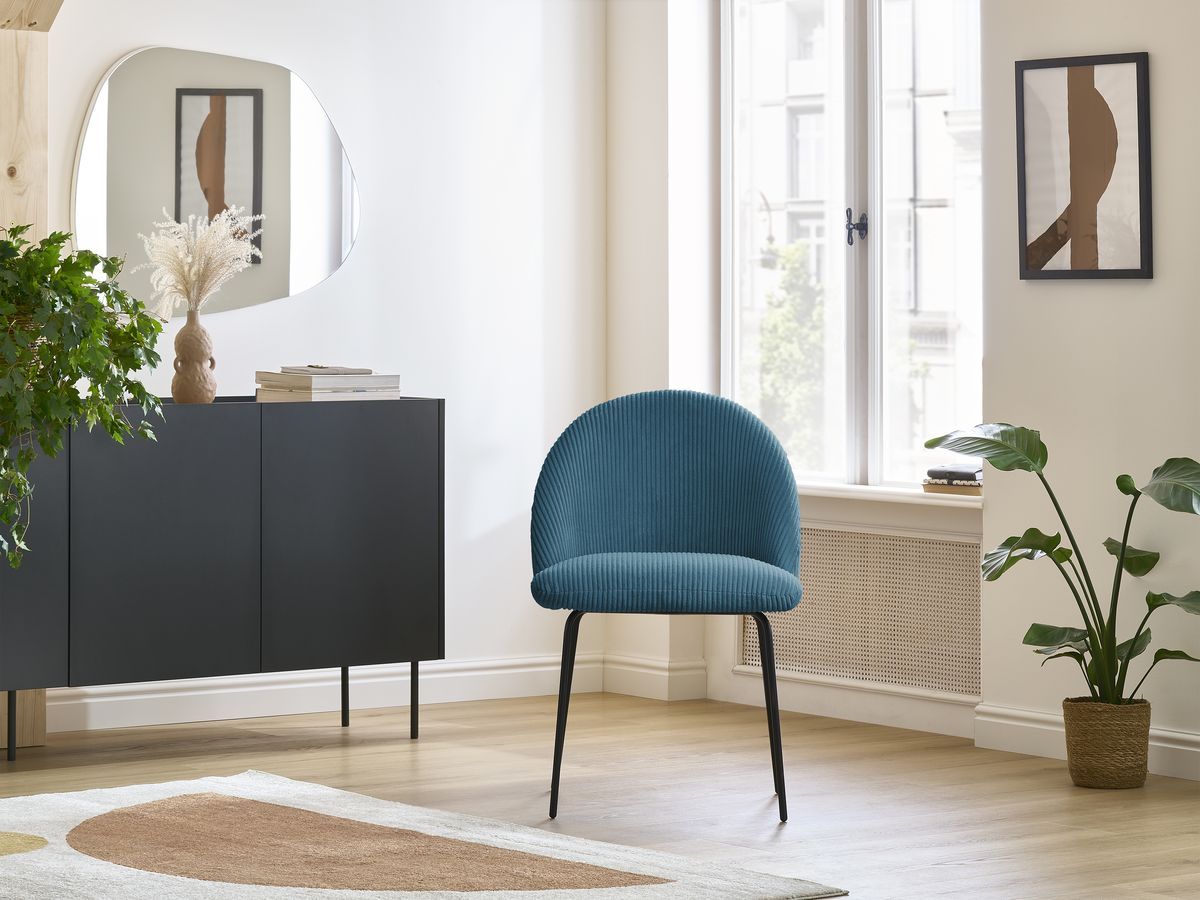 Bobochic Lalie Esszimmerstuhl mit Metallbeinen, schwarz Cordsamt Dunkelblau
