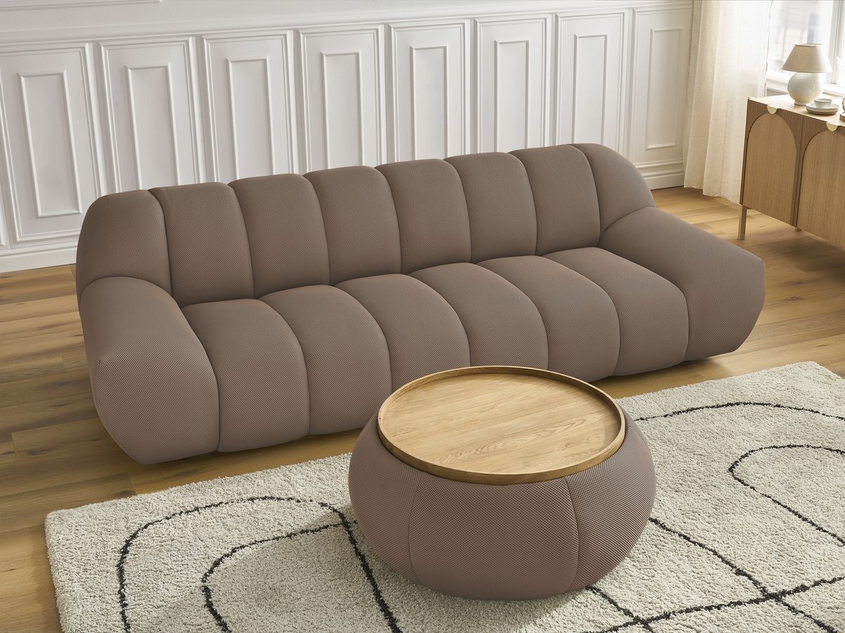 Bobochic Hayden Sofa 3-Sitzer mit Pouf 256 × 107 cm Mesh-Stoff Braun