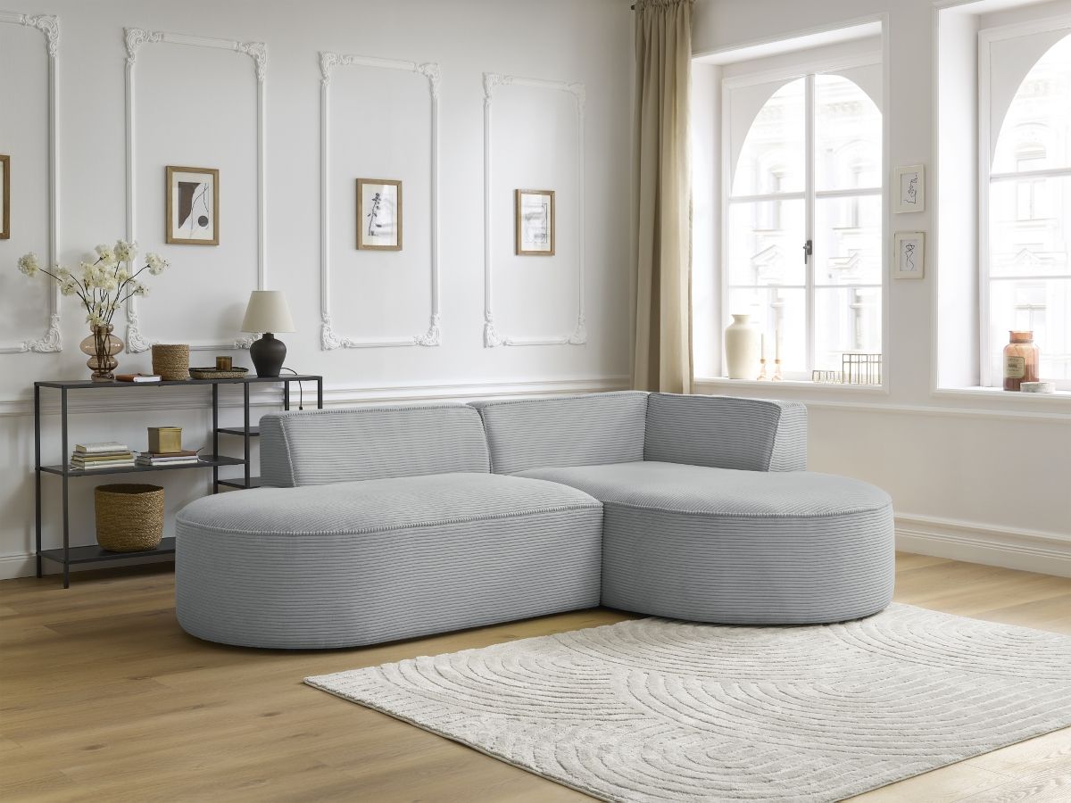 Bobochic Rousseau Ecksofa Cordsamt Hellgrau Ecke rechts