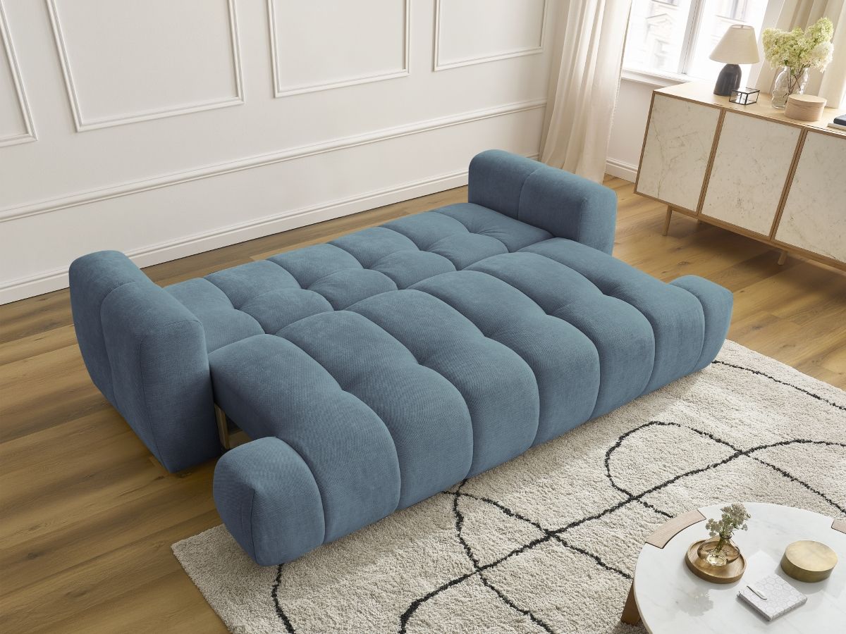 Bobochic Fuji Schlafsofa 3-Sitzer mit Bettkasten Stoff Hellblau
