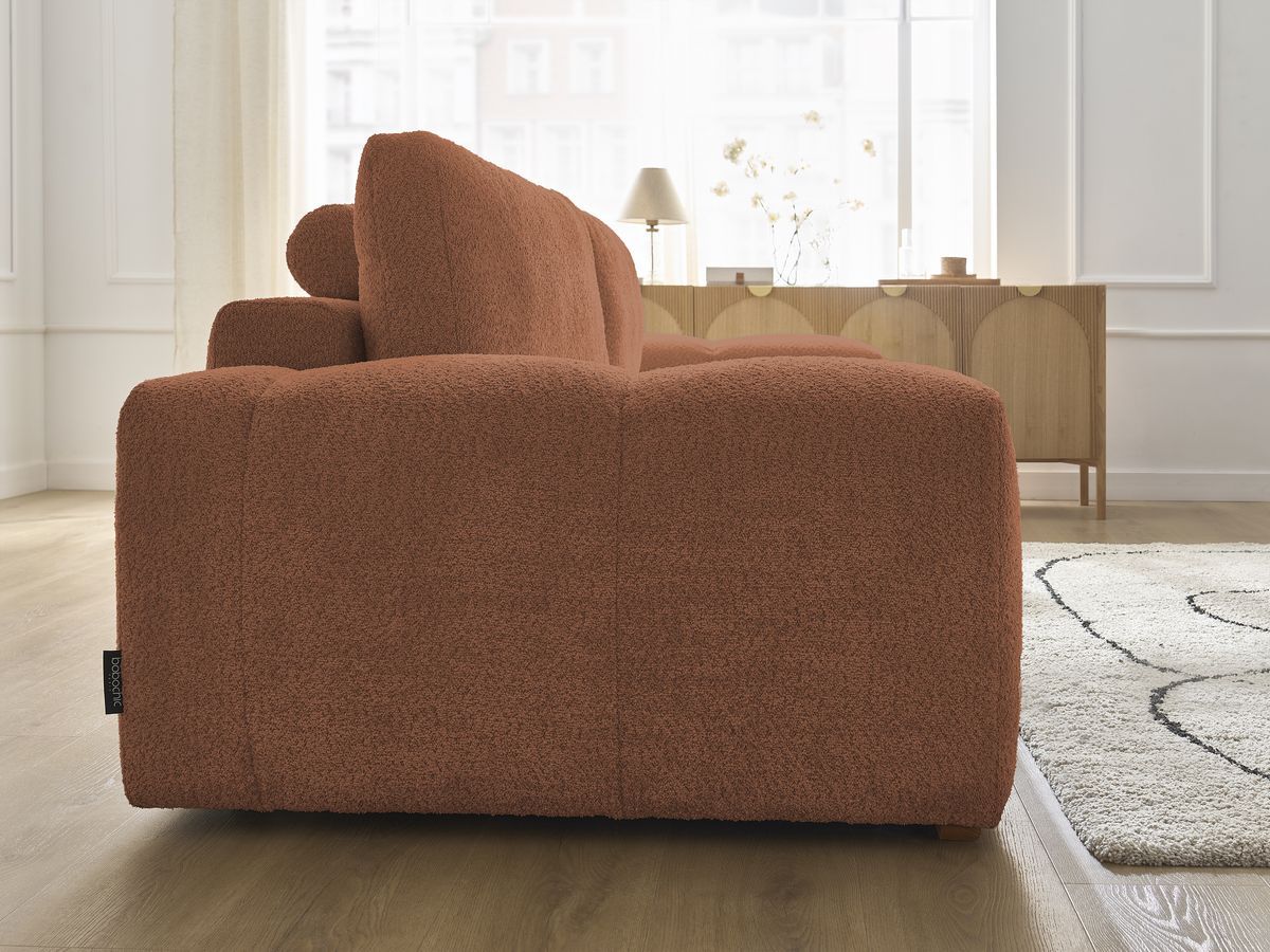 Bobochic Anakin Schlafsofa 3-Sitzer mit Bettkasten, 2 Kissen Bouclé-Stoff Orange