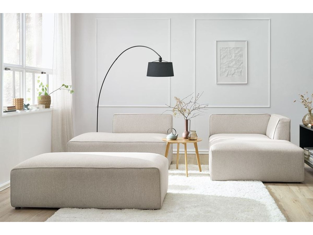 Bobochic Megeve Ecksofa mit Schlaffunktion und Pouf Melange-Stoff Beige Ecke rechts