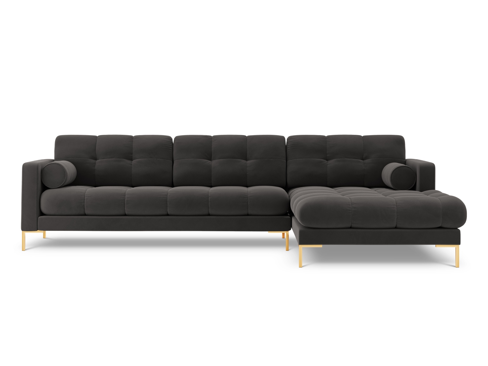 Cosmopolitan Design Ecksofa Bali 5-Sitzer Samt Bluvel Dunkelgrau Melange Rechts Beine Gold
