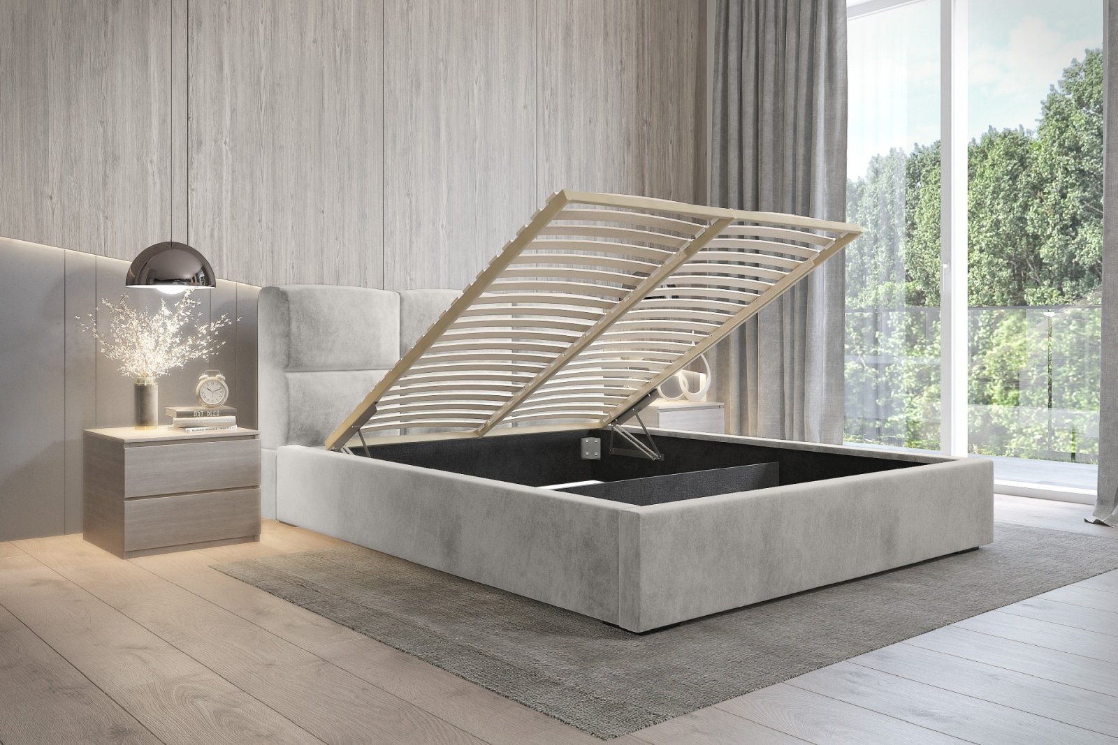 Polsterbett Portoza Samtstoff 140x200 mit Holzrahmen Macau Pearl