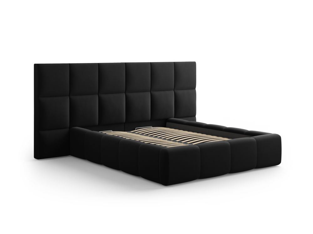 Cosmopolitan Design Stauraumbett mit doppeltem Kopfteil Livigno 200x200 Samt Bluvel Schwarz