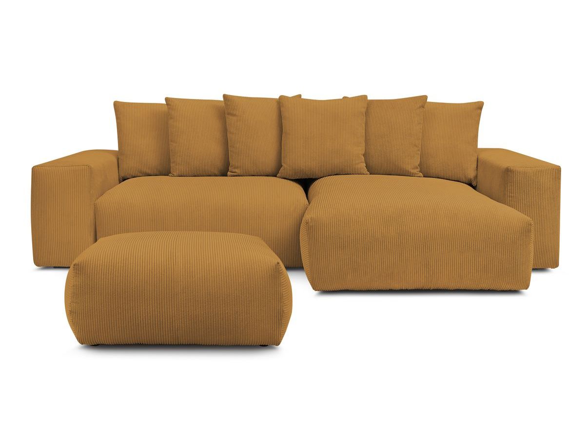 Bobochic Voltaire Ecksofa mit Schlaffunktion und Bettkasten und Pouf Cordsamt Gelb