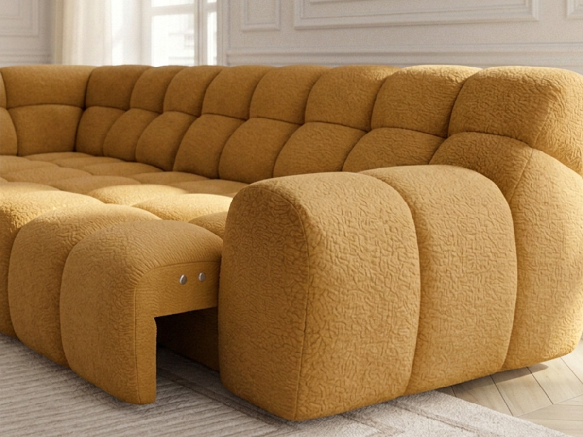 Bobochic Andre Ecksofa mit Schlaffunktion Chenille Gelb Ecke links