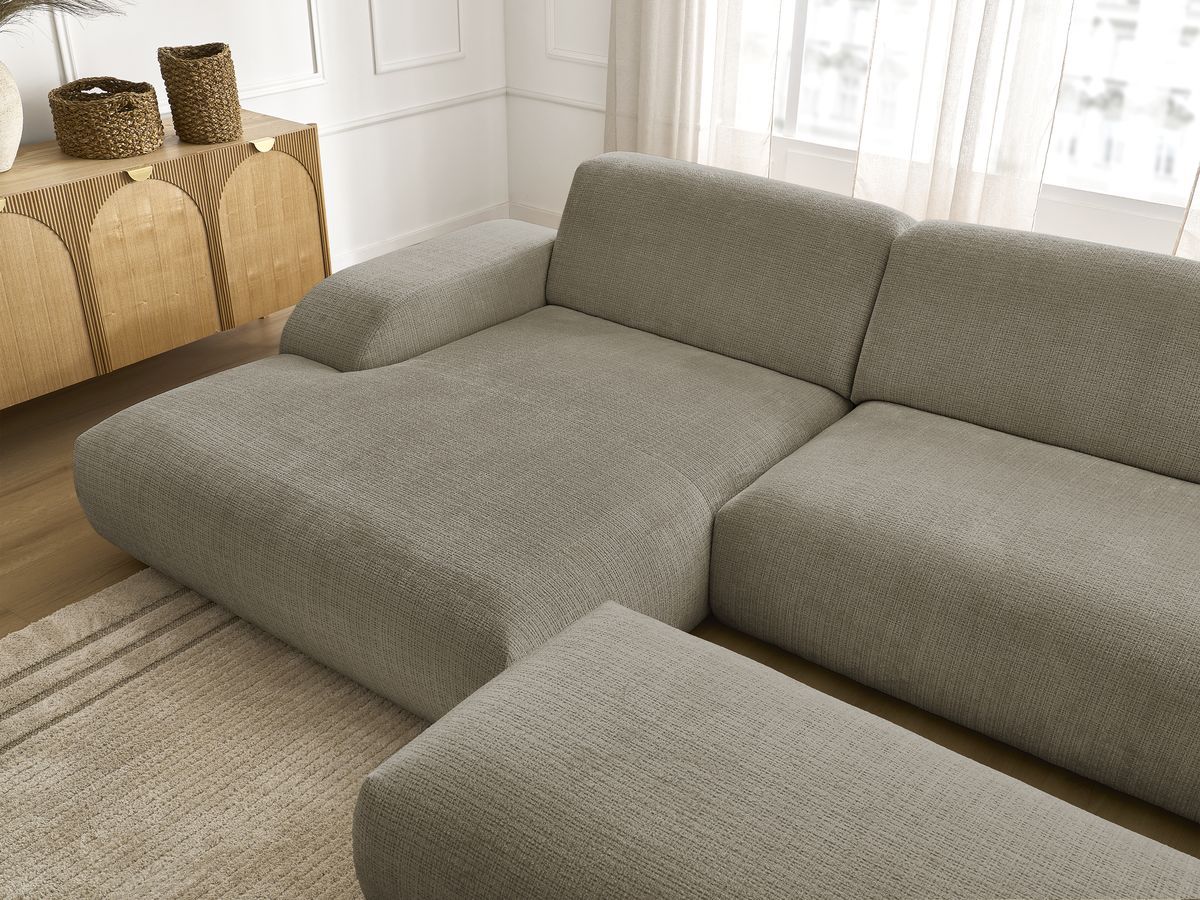 Bobochic Sirius Ecksofa mit Pouf 300 × 170 cm Strukturstoff Taupe Ecke links