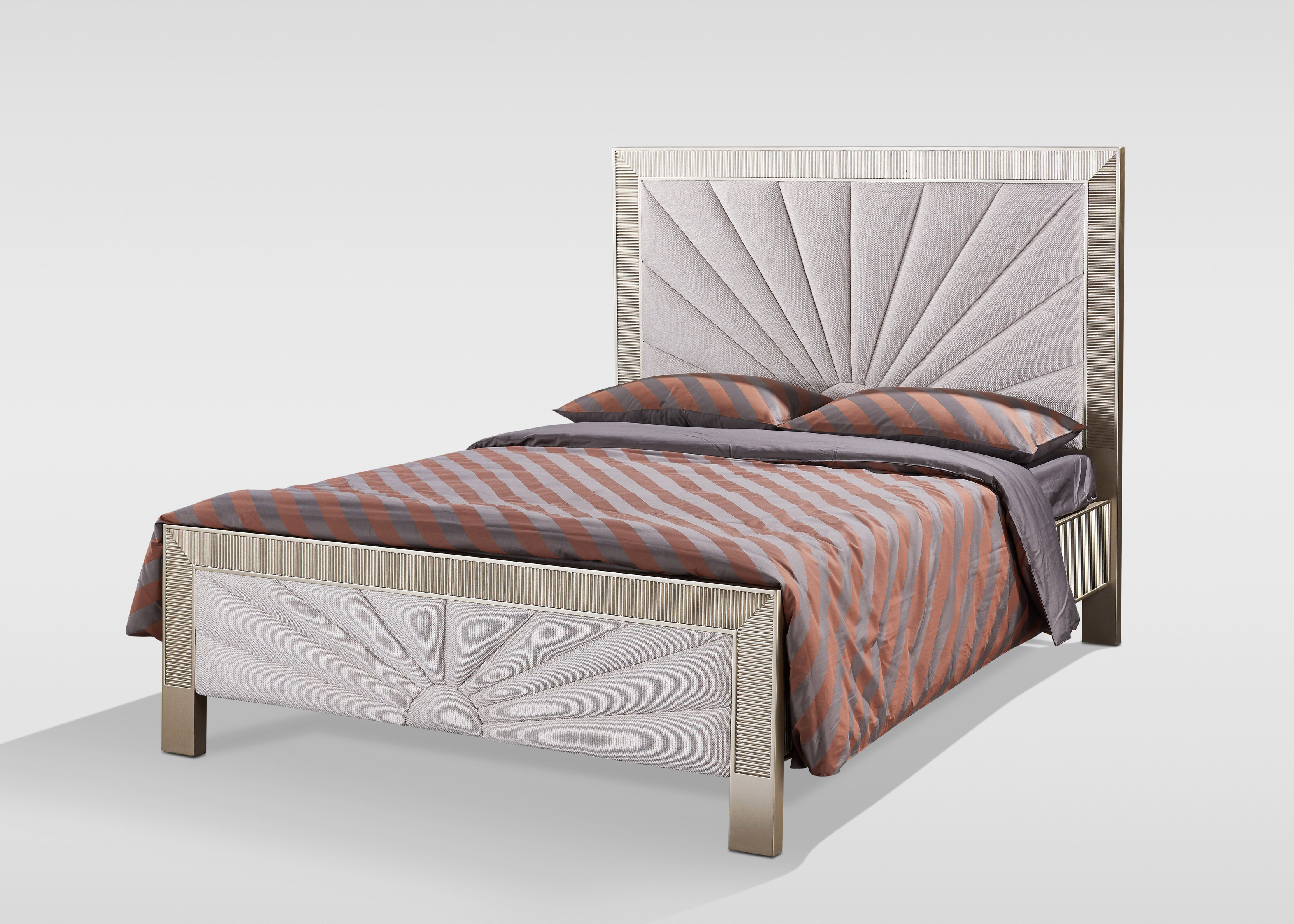 Livin Hill Set Stilig Bedroom: Polsterbett 166 cm + 2× Nachttisch Champagnergold