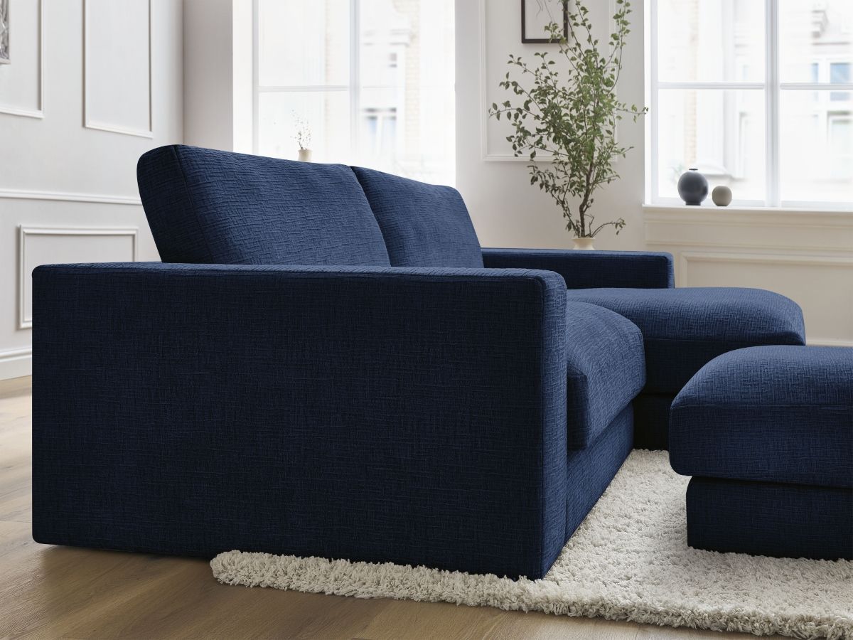 Bobochic Leonard Ecksofa mit Pouf 234 × 159 cm Strukturstoff Dunkelblau Ecke rechts