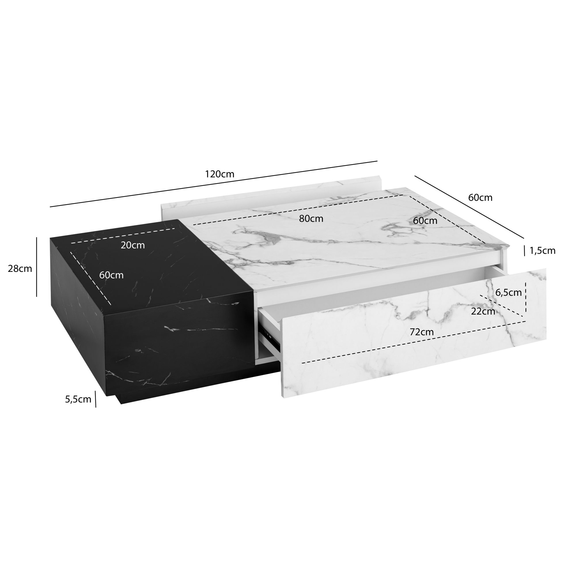 Couchtisch Hornnes Marmoroptik Weiß 120 × 60 × 28 cm