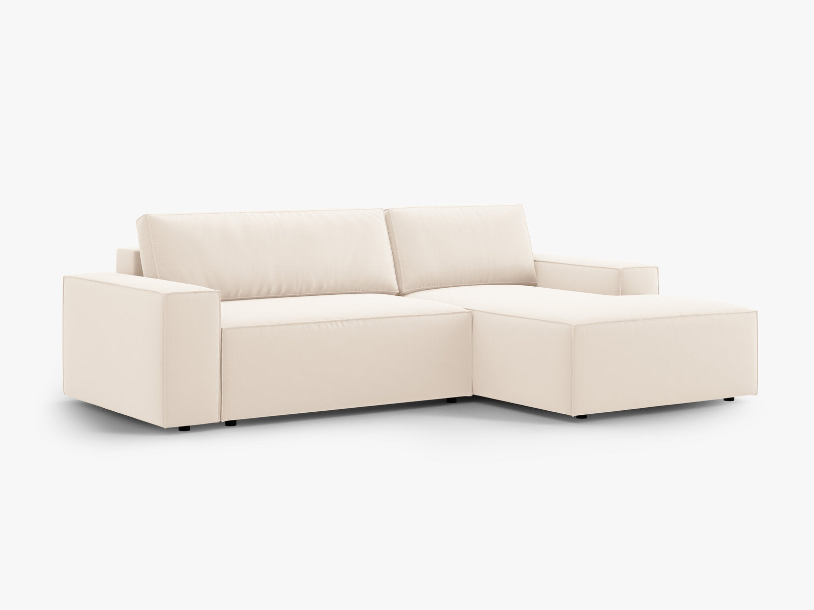 Micadoni Schlaf-Ecksofa Jodie 3-Sitzer Rechts Samt Helles Beige